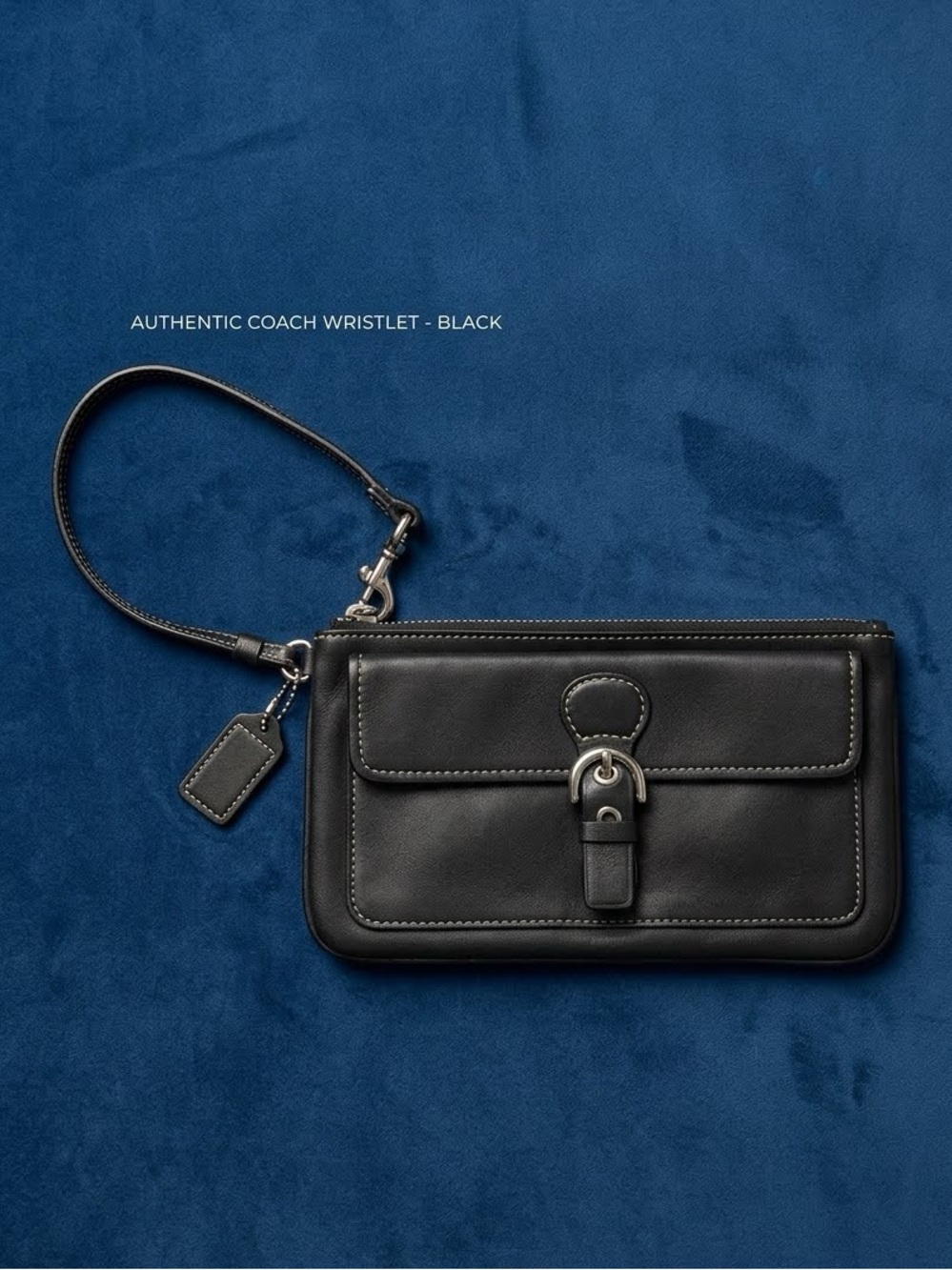Coach Black Leather Wristlet with Front Buckle Pocket